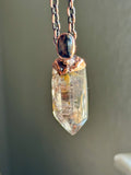 Rare Garden Quartz With Titanium Rutile & Hessonite Copper Necklace