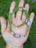 Peridot & Pink Kunzite Beaded Sterling Silver Necklace