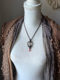 Pink Paprok Tournaline/ Pink Tournaline Silce/ Amethyst/ Purple Yellow Labradorite Copper Necklace
