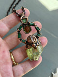 Raw Green Kunzite/ Green Tourmaline/ Tourmaline Slice/ Topaz Copper Necklace
