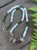 Moss Agate & Smoky Skeletal Quartz Beaded Sterling Silver Necklace