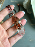 Copper Rutile/ Raw Hessonite Garnet/ Clear Quartz Copper Necklace
