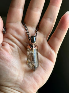 Rare Garden Quartz With Titanium Rutile & Hessonite Copper Necklace