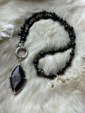 Hypersthene/Black Spinel/ Black Sunstone Beaded Sterling Silver Necklace