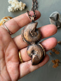Double Ammonite & Black Tourmaline Copper Necklace