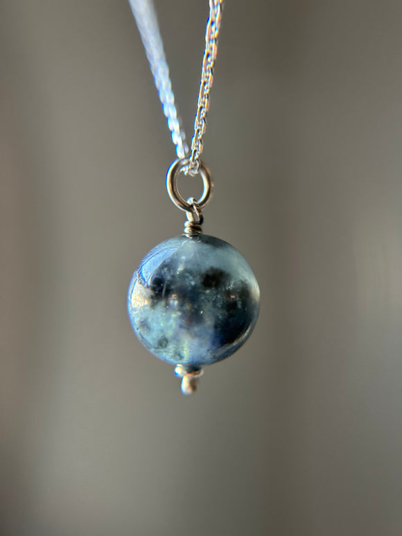 Black Aquamarine Orb Sterling Silver Necklace