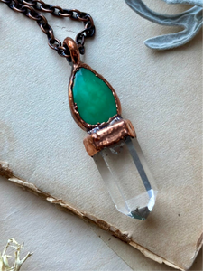 Chrysoprase/ Clear Quartz Point Copper Necklace