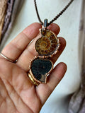 Double Ammonite & Black Tourmaline Copper Necklace