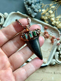 Mako Shark Tooth Fossil/ Sunstone/ Paprok Tourmaline Copper Necklace