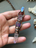 Raw Kunzite/ Facted Amethyst/ Raw Vera Cruz Point/ Labradorite Copper Necklace