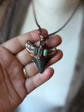 Mako Shark Tooth Fossil/ Tournaline Copper Necklace