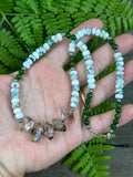 Moss Agate & Smoky Skeletal Quartz Beaded Sterling Silver Necklace