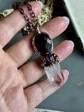 Rose Cut Onyx/ Amethyst/ Clear Quartz Point Copper Necklace