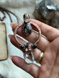Clear Quartz, Hypersthene, Onyx, Moonstone Copper Necklace Pendant