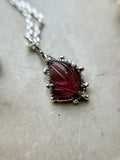 Dainty Pink Carved Tourmaline Sterling Silver Necklace