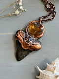 Titanium Rutile/ Hypersthene/ Fossil Mako Shark Tooth Copper Necklace