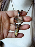 Moldavite/ Star Rutile/ Raw Hessonite Garnet/ Hypersthene Copper Necklace