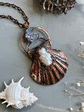 Pearl/ Aura Crescent Moon/ Sea Shell Copper Necklace
