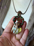 Raw Green Kunzite/ Green Tourmaline/ Tourmaline Slice/ Topaz Copper Necklace