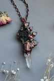 Moldavite/ Uv Reactive Petroleum Quartz/ Herkimer Diamonds/ Garnet/ Tourmaline Copper Necklace