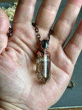 Rare Garden Quartz With Titanium Rutile & Hessonite Copper Necklace