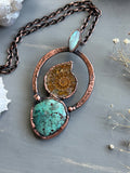 Ammonite Fossil/ Labradorite/ Shattakite Copper Necklace