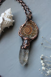 Ammonite Fossil/ Topaz/ Hypersthene/ Uv Reactive Petroleum Quartz Copper Necklace