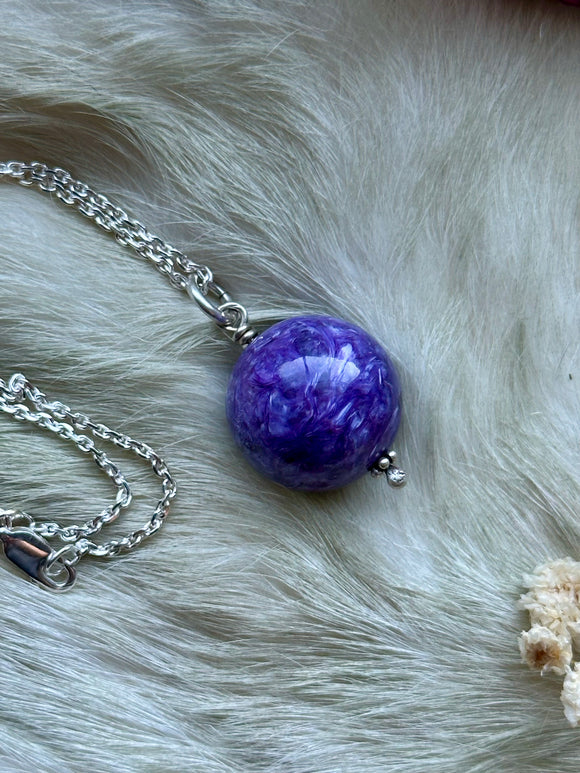Charoite Orb Sterling Silver Necklace