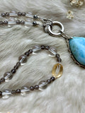 Larimar/ Smoky Quartz/ Clear Quartz/ Citrine Beaded Sterling Silver Necklace