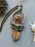 Ammonite Fossil/ Green Kyanite/ Seraphinite Copper Necklace