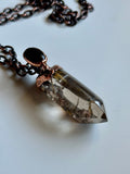 Rare Garden Quartz With Titanium Rutile & Hessonite Copper Necklace