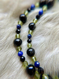 Black Matrix Opal/ Peridot/Lapis Lazuli/ Hypersthene Beaded Sterling Silver Necklace