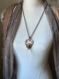 Clear Quartz/ Green Tourmaline/ Facted Citrine/ Faceted Ponk Tourmaline/ 5 Pink Tournaline Slice Copper Necklace