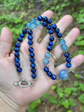 High Quality Kyanite/ Aquamarine/ Kyanite In Quartz Sphere Beaded Sterling Silver Necklace