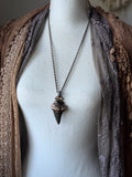 Mako Shark Tooth Fossil/ Brookite In Quartz/ Golden Rutile/ Raw Black Tourmaline/ Golden Susntone Copper Necklace pendant