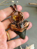 Titanium Rutile/ Hypersthene/ Fossil Mako Shark Tooth Copper Necklace
