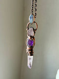 Raw Kunzite/ Facted Amethyst/ Raw Vera Cruz Point/ Labradorite Copper Necklace