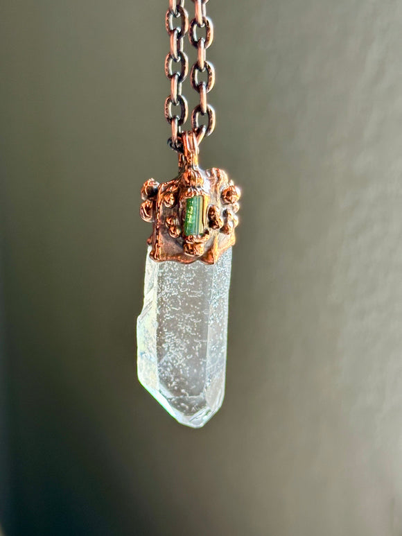 Clear Quartz Tourmaline Necklace