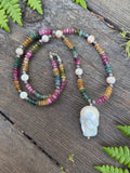 Rainbow Tourmaline & Pearl Beaded Sterling Silver Necklace