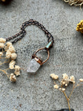 Tibetan Quartz And Green Tourmaline Copper Necklace