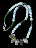 Moss Agate & Smoky Skeletal Quartz Beaded Sterling Silver Necklace