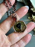 Green Madagascar Tourmaline Slice & Hessonite Garnet Copper Necklace