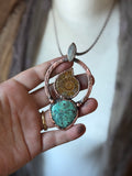 Ammonite Fossil/ Labradorite/ Shattakite Copper Necklace