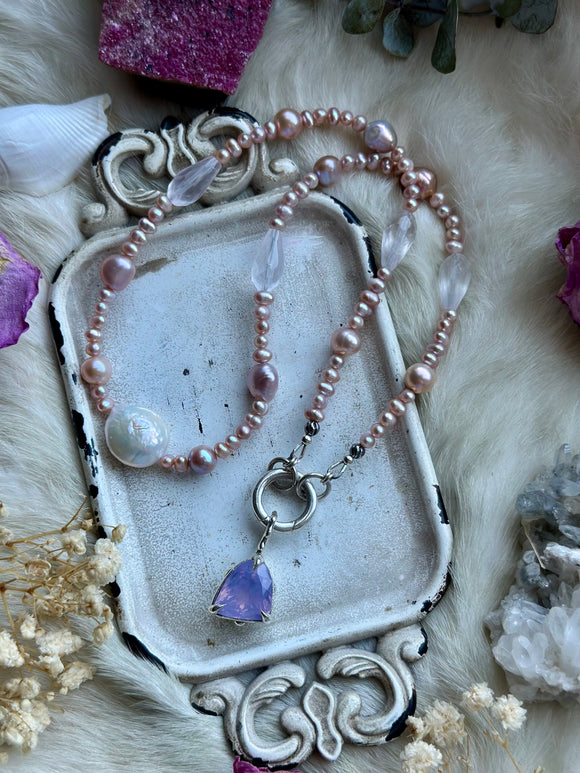 Pearl, Faceted Amethyst & Lavender Quartz Sterling Silver Necklace
