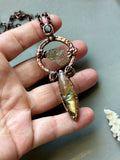 Moldavite/ Star Rutile/ Raw Hessonite Garnet/ Hypersthene Copper Necklace