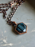 Blue Tigers Eye Hexagon Copper Necklace