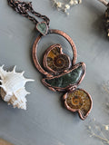 Ammonite Fossil/ Green Kyanite/ Seraphinite Copper Necklace