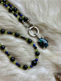 Black Matrix Opal/ Peridot/Lapis Lazuli/ Hypersthene Beaded Sterling Silver Necklace