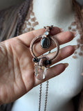 Clear Quartz, Hypersthene, Onyx, Moonstone Copper Necklace Pendant