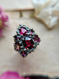 Red Garnet & Tourmaline Sterling Silver Ring Size 7
